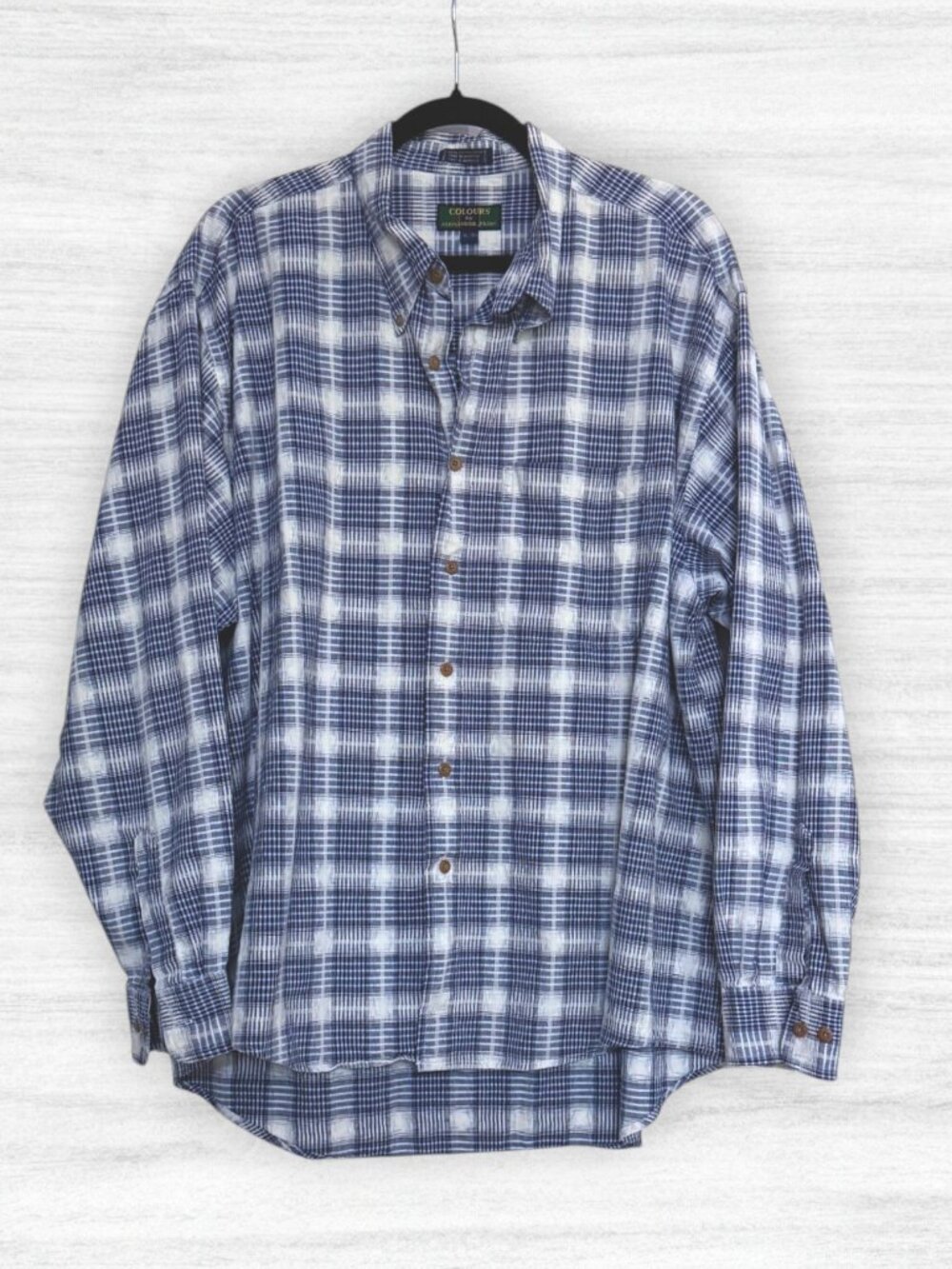 Colours by Alexander Julian Blue White Plaid Cotton Button Down Shirt Men’s XL